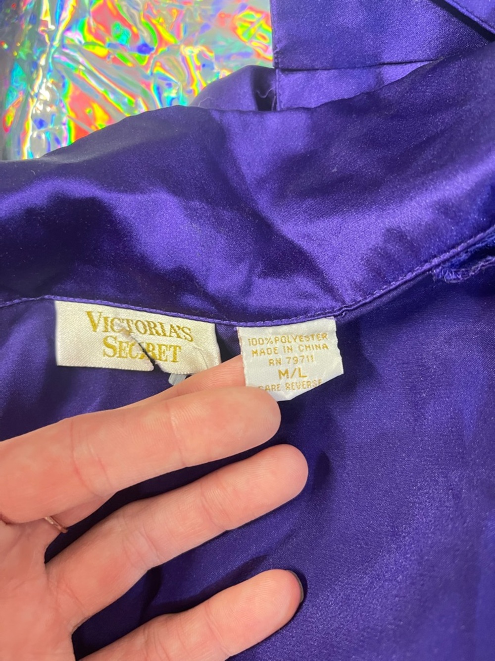 Vintage 1990s Victoria’s Secret Deep Purple Lace Satin Trim Sheer Robe Top - Picture 9 of 13